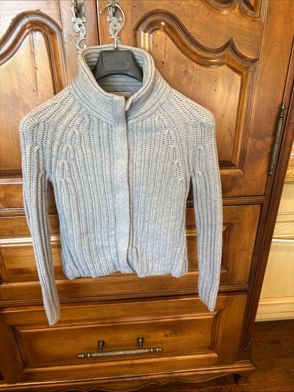 Banana Republic Light Gray Ribbed Mock-Neck Cardigan